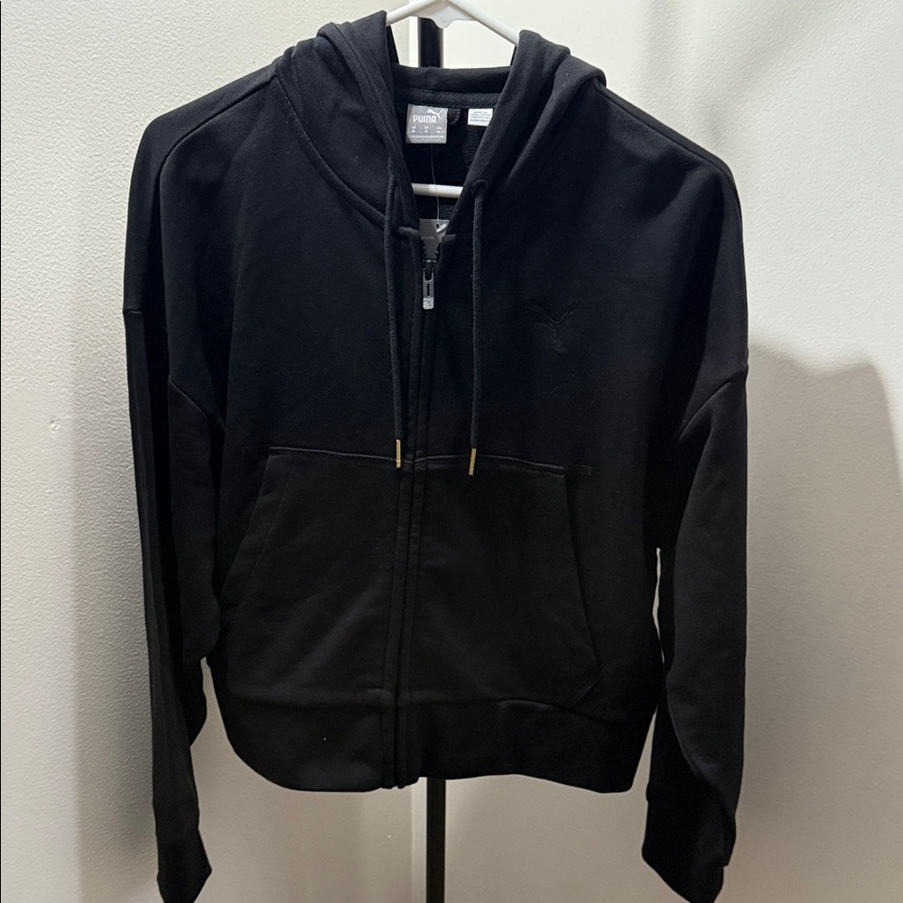 Puma Black Full-Zip Hoodie with Kangaroo Pockets